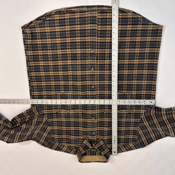 Eddie Bauer Mens L Shirt Flannel Heavy Button Up Gold Gray 100% Cotton - Picture 12 of 12